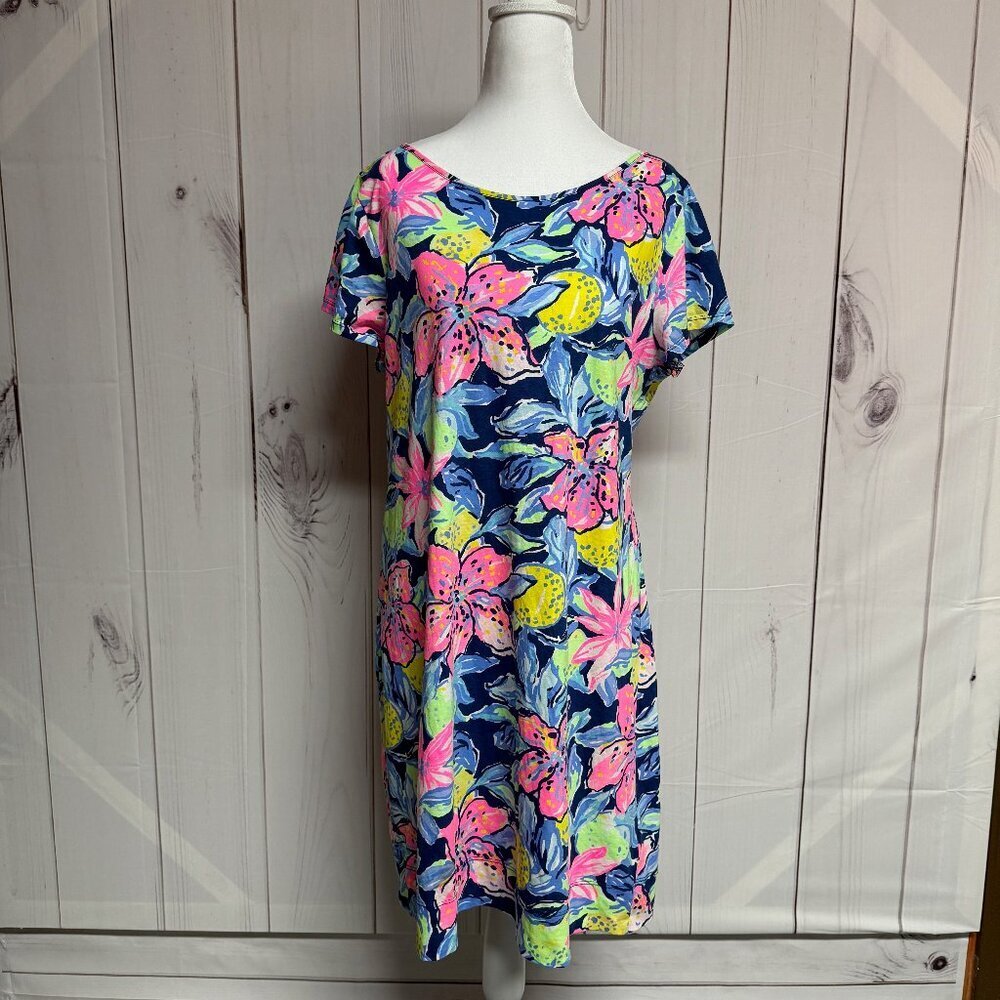 Lilly Pulitzer‎ Marlowe Shift Dress L Navy Capri Soleil Pima Cotton EUC